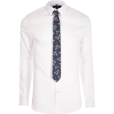 White muscle fit shirt with floral tie